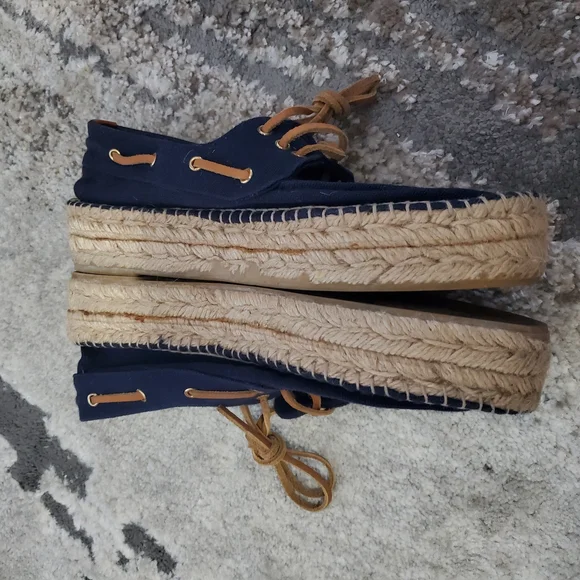 Womens Navy Canvas Loafers - Picture 4 of 5